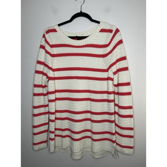 Talbots Sweaters - Talbots Pink White Stripes Crew Neck Sweater Top Long Sleeves Size Large